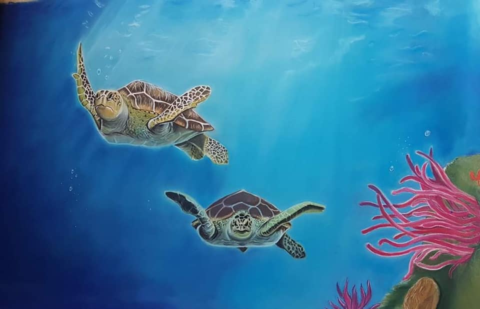 Wildlife tekening van zwemmende schildpadden